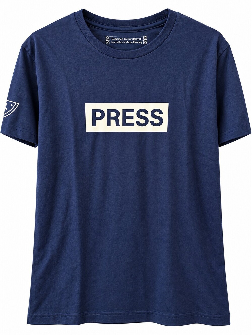 Wear The Peace PRESS T-Shirt Dedicated to Journalists in Gaza, Navy Blue, Size M